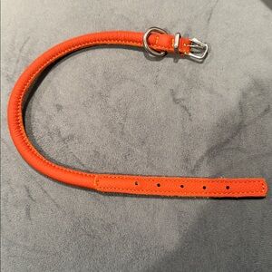 Dogline Soft Round Leather Orange Dog Collar